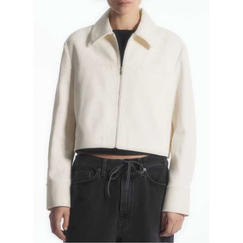 NWT COS Cream White Regular Fit Cropped Twill Lightweight Zip-Up Jacket sz XS